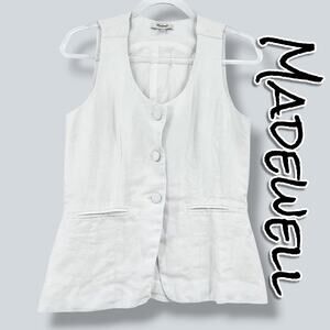 Madewell 100% Linen Scoopneck Cutaway Vest Salt White Button Front Size 6